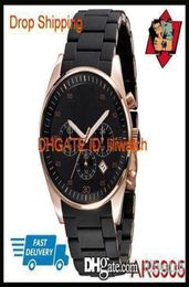 100 ORIGINAL JAPAN MOVEMENT DROP New Lovers Black and Gold Rubber Chronograph Watch AR5905 AR59065808549