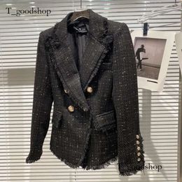 Kvinnor Tvådelade byxor Fall Winter Slå ner krage dubbelbröst metallknappar Slim Blazer tweed shorts Set Women GC658 230320 6e8