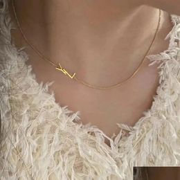 Pendant Necklaces Designer Necklace Simple Initial Dainty Choker 14K Gold Plated Thin Chain Light Weight Drop Delivery Jewelry Pendant Dh0Pq