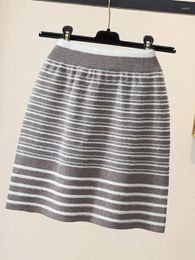 Skirts Vintage High Waist Elastic A-line Straight Skirt Women Autumn Winter Stripes Patchwork Knitted Warm Versatile Mini Wrap