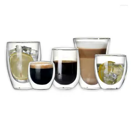 Cups Saucers Creative Heat-resistant Coffee Cup Set 2 Or 6 Double Wall Glass For Beverage Tea Latte Espresso 80ml / 200ml