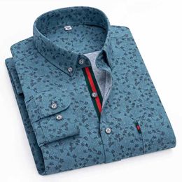 Men's Dress Shirts Men New Shirts Fashion Flower Print Oxford Turn-Down Collar Long Slve Loose Size Male Large Shirt Personalized Party Clothes Y240514
