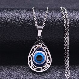 Fashion Turkish blue Evil Eyes Water drop Pendant Necklace Gold Stainless steel Chains Choker Necklaces for women Jewellery