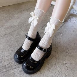 Women Socks 1Pair Beige Lace Bow JK White Mesh Fairy Lolita Japanese French Summer Thin Style With Small Leather Shoes Sock
