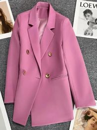 Women's Suits Purple Pink Metal Button Suit Coat British Style Design Feeling Double-breasted In Spring And Autumn Blazer Women WERQ