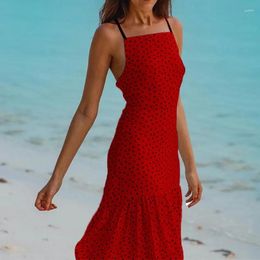Summer Thin Shoulder Strap Robe 2024 Women's Polka Dot Printed Long Dress Style Sling Tight Backless Fashion Wrap Set