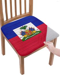 Chair Covers Haiti Flag Wood Grain Blue Red Seat Cushion Stretch Dining Cover Slipcovers For Home El Banquet Living Room