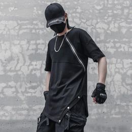 Men's T Shirts 2024 Summer Inclined Zipper Techwear Punk Hip Hop T-shirt Men High Street Irregular Design Casual Short Sleeve Tshirt Tops