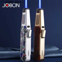 Lighters JOBON Metal Outdoor Windproof Butane Gas Lamp Blue Flame Direct Turbo Flashlight Kitchen Baking and Barbecue Igniting Tool S24513