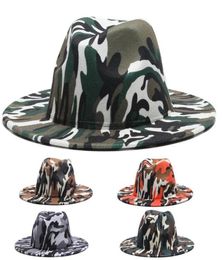 Wide Brim Hats Fedora Women Men Camouflage Casual Jazz Cap Print Western Cowboy Luxury Outdoor Formal Dress Felted Hat9554663