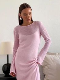 Work Dresses Knitted Solid Women Dress Hollow Out O Neck Lady 2024 Long Sleeve Hip Package Slim Summer See Through Beach Female Robe