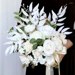 Decorative Flowers Wedding Bouquets White Bridal For Decorations Ceremony Anniversary Valentines Pography Props