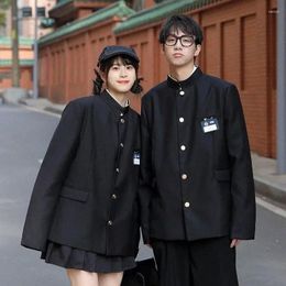 Men's Suits Uniform Clothing Couple Loose Fitting Stand Collar Suit Jk School Coat Blazers Party Jacket Men And Girls Clothes Black Japanese
