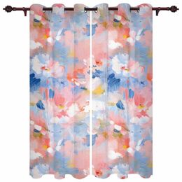 Curtain Abstract Flower Oil Painting Art Blue And Pink Modern Curtains For Living Room Home Decoration El Drapes Window Treatments