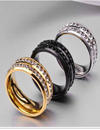 Fashion 316L Stainless Steel Jewellery 3 Colours Diamond Rings Two Rows Rhinestones Titanium Steel Men039s Wedding Band Mens Rings4655546