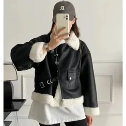Women's Leather 2024 Coat Women Winter Fashion Cool Motorcycle Thick Jackets For Modern Eco-friendly Imitation Wool