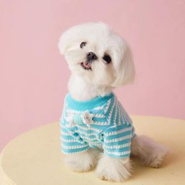 Dog Apparel Little Clothes Summer Wear Thin Breathable Cute Striped Candy T-shirt Schnauzer Maltese Cat Short Sleeve