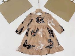 Top girl dress Long sleeved baby dresses Size 100-150 designer child skirt Cartoon animal pattern printing toddler frock Dec20