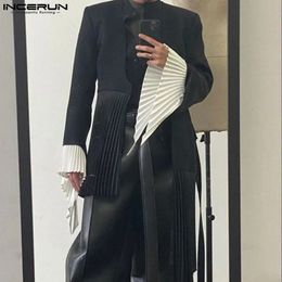 INCERUN Men Blazer Pleated Patchwork V Neck Long Sleeve Open Stitch Casual Irregular Suits Men Streetwear Thin Coats S-5XL 240513