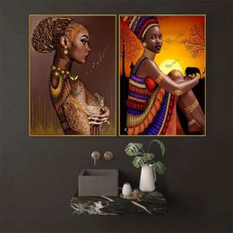 African Woman Canvas Painting, Beautiful Black Women Wall Art Poster, Modern Living Room, Interior Aesthetic Picture for Home Decor No Framed