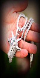Hip Hop Iced GOAT Head Pendant in White Gold with Stainless Steel Rope Chain for Men Women6070537