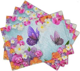 Table Mats Butterfly Placemat Set Of 4 Purple And Pink Orchid Placemats For Dining Non-Slip Washable Place