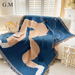 Blankets 160x130cm Ins Style Blue Knitting Throw Blanket For Sofa Bed Vintage Tassels Wall Tapestry Jacquard Outdoor Camping Picnic Mat