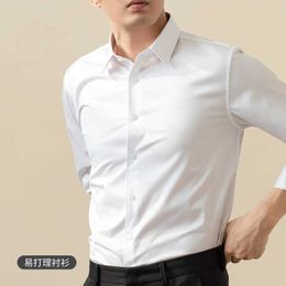 Men's Dress Shirts Mens long slved white shirt non ironing professional commuting shirt business dress work fitting shirt Y240514