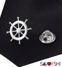 SAVOYSHI Novelty Silver Rudder Shape Men Lapel Pin Brooches Pins Fine Gift for Mens Brooches Collar Party Gift Brand Men Jewelry7715272