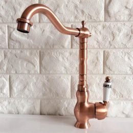 Kitchen Faucets Basin Faucet Vintage Red Copper Bathroom Sink Taps Ceramic Handle Single Hole Deck Mount And Cold Water Tap 2nf406