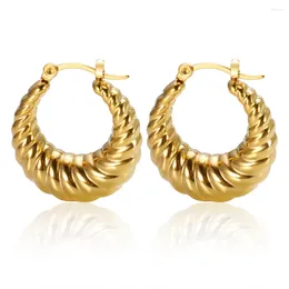 Hoop Earrings Stainless Steel Gold Colour Croissant Twisted Chunky For Women Trendy Jewellery