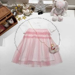 Top girl Princess Dress summer Pink lace baby dress Size 100-160 kids designer clothes Embroidered logo child frock 24Feb20