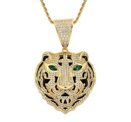 Cool Iced Out 5A Cubic Zircon Tiger Head Pendant Necklace For Men Fashion Hip Hop Animal Jewellery Party Gift Necklaces2902109