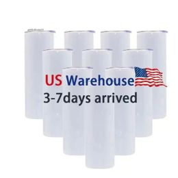 Us/Ca Stocked 20Oz Sublimation Mugs Straight Slim Stainless Steel Tumblers Cups For DIY Printing With Plastic Lid And Straw Car Vacuum Insulated Water Bottles 0514