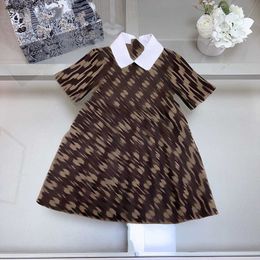 Top girl dresses Full print of letters baby dress Size 80-160 designer child skirt White lapel toddler frock Dec10
