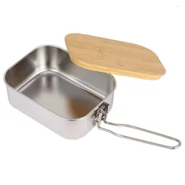 Dinnerware Outdoor Stainless Steel Bamboo Wooden Lid Bento Box 900 Ml Picnic & Hiking Lunch With For Camping