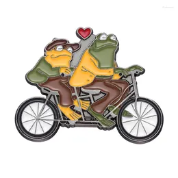 Brooches Frog And Toad Go Biking Enamel Pin Cartoon Creative Funny Animal Brooch Metal Lapel Backpack Badge Jewelry Gifts For Friends