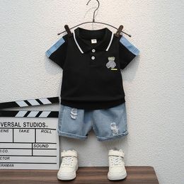 Clothing Sets Children Summer Fashion Baby Boys Clothes Cartoon Bear T-shirt Denim Shorts 2pcs/sets Kids Outfits Costume Casual Sports Suit