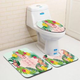 Bath Mats Mat Flamingo Set 3pcs Bathroom Carpet Non-slip Rugs Shower Foot Pad Washable Toilet Lid Cover Home Decor