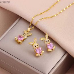 Earrings Necklace New 316L stainless steel cute zircon rabbit necklace suitable for womens fashionable jewelry set girls fashionable necklace XW