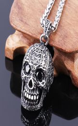 High Quality Skull Pendant Mens Stainless Steel Large Sugar Skull Pendant Necklace for Man stainless steel charm6391054