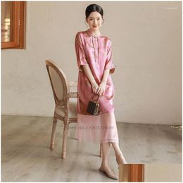 Ethnic Clothing 2023 Traditional Chinese Floral Cheongsam Vintage Mandarin Collar Qipao National Evening Dress Folk Style Chiffon Dr Dhg1T