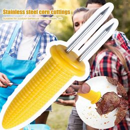 Forks Hold-er Steel Skewers 5/10PC Sweetcorn For BBQ Prong Tip Snow With Silicone Handle Fork Cob Corn Kebab Flat 23