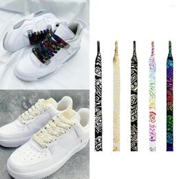 Shoe Parts 1 Pair Flat Laces Cashew Flower Basketball Shoelaces For Sneakers Hand-painted Printing Sports Shoelace Shoestrings