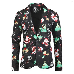 Men's Suits Christmas Suit Santa Printed Lapel Warm Winter Fashion Button Coat Blazer Long Sleeve Casual Loose Jacket Male Cardigan