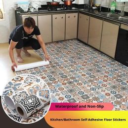 Wallpapers Self-Adhesive Floor Wallpaper Bathroom Waterproof Stickers 3D Contact Paper Ground Tile Bedroom Kitchen Non-Slip Decorative Film