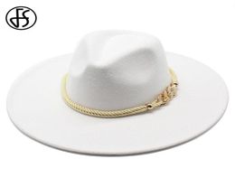 FS Black White Wool Big Wide Brim Hats Simple Top Hat Panama Felt Fedoras Hat For Men Women Trilby Bowler Jazz Cap6895959