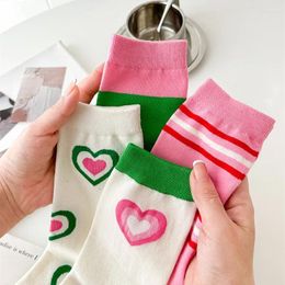 Women Socks Men Stripe Dot Love Summer Thin Cotton Fashion Green Pink White Street Harajuku Calcetines Gift Happy