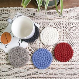 Table Mats Nordic Style Solid Colour Wool Ball Cup Cushion Meal Insulation Elegant Gift