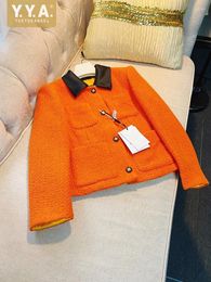 Women's Jackets Top Quality Elegant Women Autumn Orange Wool Jacket Office Ladies Work Coat Single Breasted Party Straight Woolen Outwear